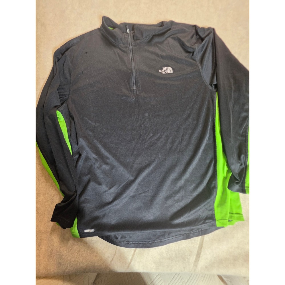 The North Face Mens XL VaporWick Quarter Zip Pullover Black Lime Green Training